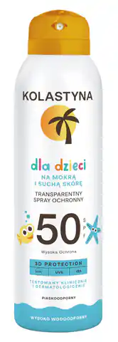 ⁨KOLASTYNA Transparentny Spray ochronny dla dzieci - na mokrą i suchą skórę SPF50  150ml⁩ w sklepie Wasserman.eu
