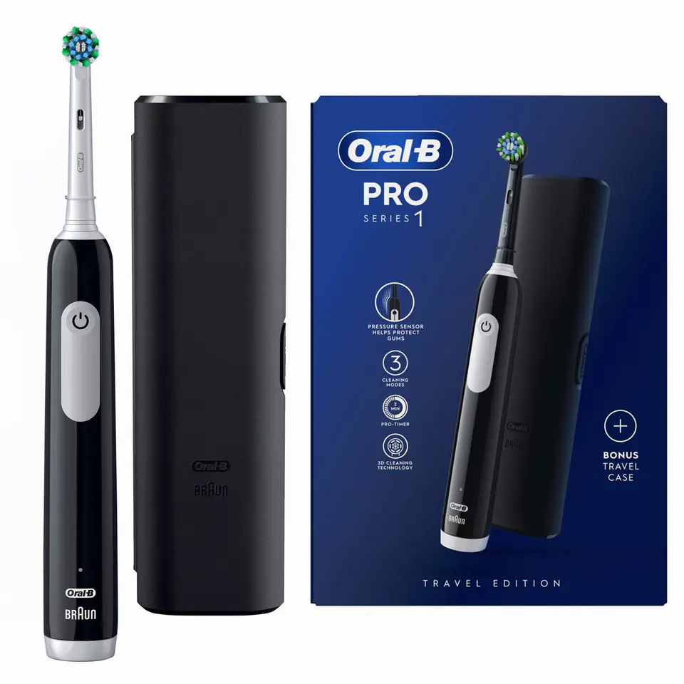 ⁨Oral-B | Pro Series 1 Cross Action | Electric Toothbrush | Rechargeable | For adults | Black | Number of brush heads included 1 | Number of teeth brushing modes 3⁩ at Wasserman.eu