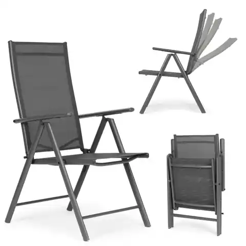 ⁨Komplet 2 krzeseł ogrodowych składane stalowe z regulacją oparcia ModernHome - szare⁩ w sklepie Wasserman.eu