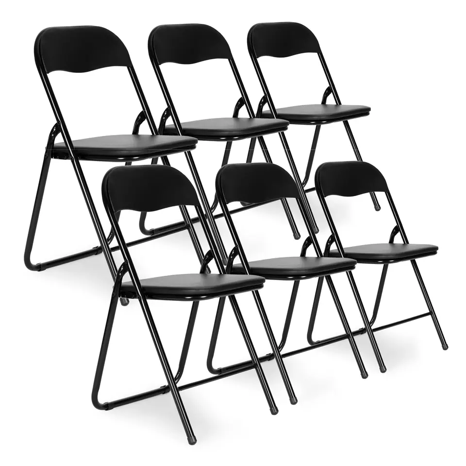 ⁨Zestaw 6 krzeseł składane cateringowe ogrodowe czarne ekoskóra⁩ w sklepie Wasserman.eu