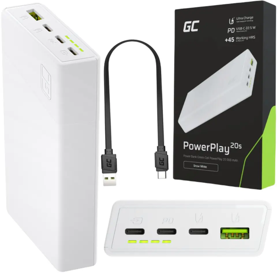 ⁨Green Cell PBGC03SW power bank Lithium Polymer (LiPo) 20000 mAh White⁩ at Wasserman.eu