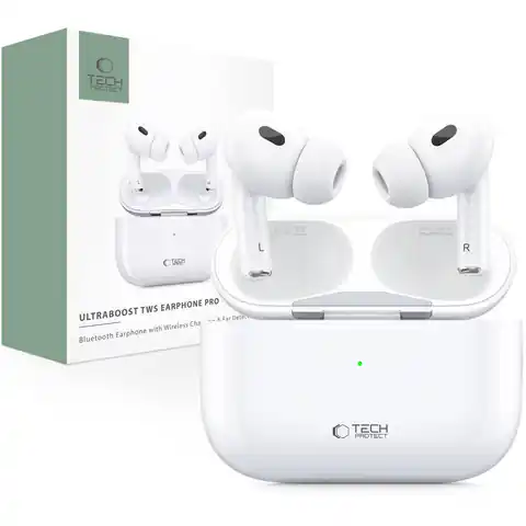 ⁨Słuchawki Bezprzewodowe Tech-Protect UltraBoost TWS Earphone Pro białe⁩ w sklepie Wasserman.eu