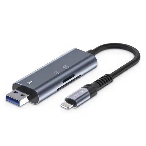 ⁨Czytnik Kart Pamięci SD + Micro SD Wejście USB + Lightning Tech-Protect UltraBoost Card Reader szary⁩ w sklepie Wasserman.eu