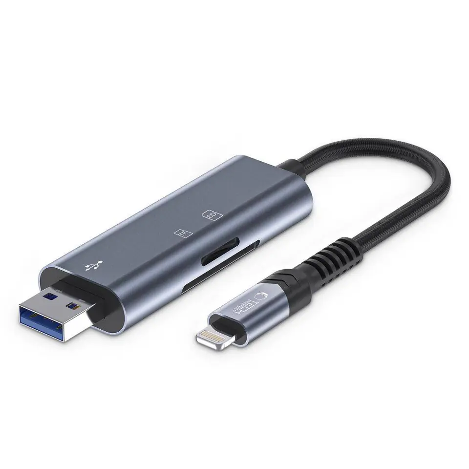 Czytnik Kart Pamięci SD + Micro SD Wejście USB + Lightning Tech-Protect UltraBoost Card Reader szary w sklepie Wasserman.eu