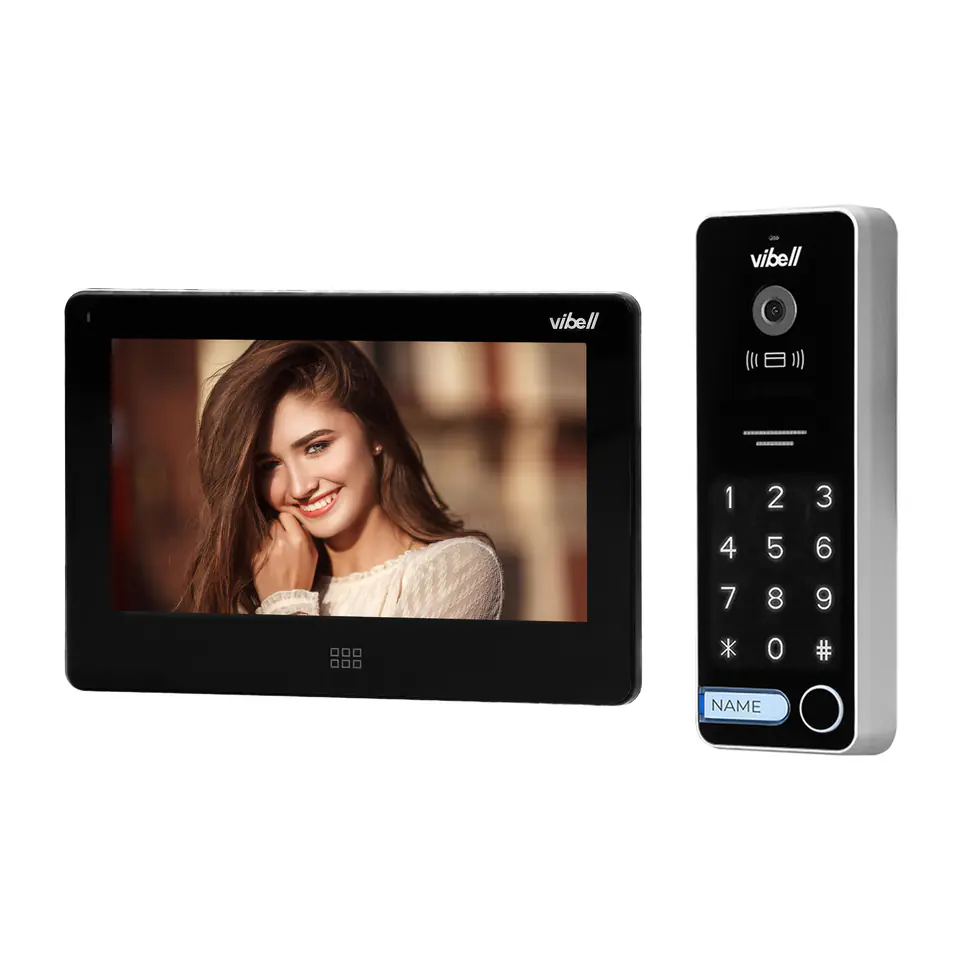 ⁨Video door phone set, headless color, LCD 7", touch, OSD menu, memory, SD card slot, DVR, gate control, with encryption and RFID, black, TAURI MEMO⁩ at Wasserman.eu