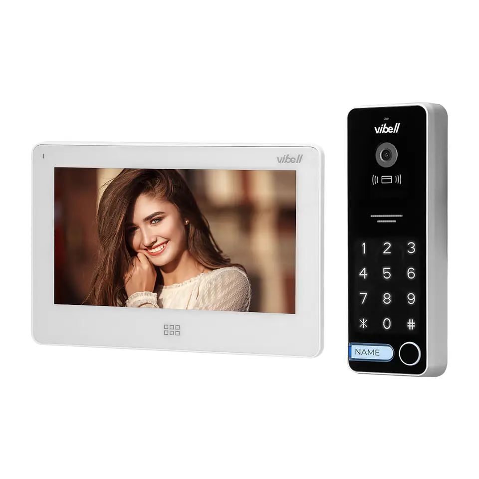 ⁨Video door phone set, listenboard color, LCD 7", touch, OSD menu, memory, SD card slot, DVR, gate control, with encryptor and RFID, white, TAURI MEMO⁩ at Wasserman.eu