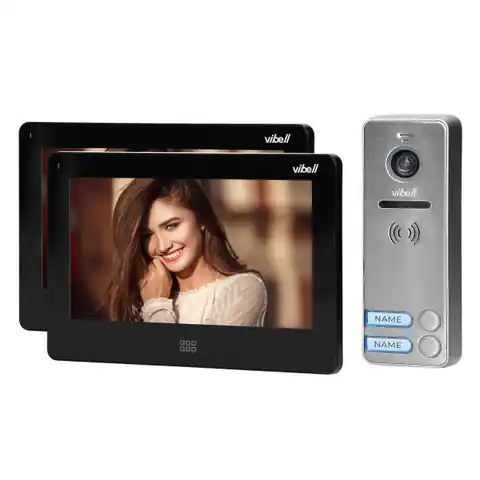 ⁨Zestaw wideodomofonowy 2-rodzinny, bezsłuchawkowy kolor, LCD 7", dotykowy, menu OSD, pamięć, gniazdo na kartę SD, DVR, sterowanie bramą, czarny, FELIS MEMO MULTI2⁩ w sklepie Wasserman.eu