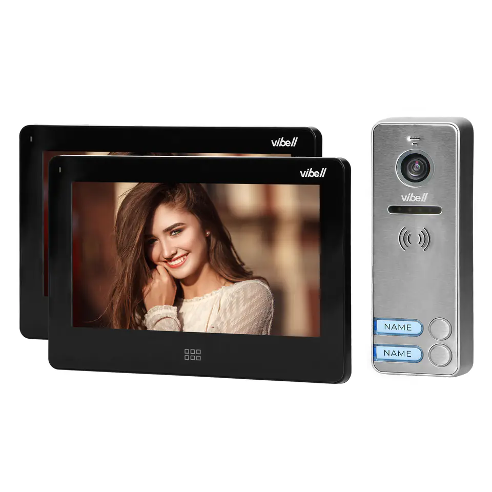 Zestaw wideodomofonowy 2-rodzinny, bezsłuchawkowy kolor, LCD 7", dotykowy, menu OSD, pamięć, gniazdo na kartę SD, DVR, sterowanie bramą, czarny, FELIS MEMO MULTI2 w sklepie Wasserman.eu