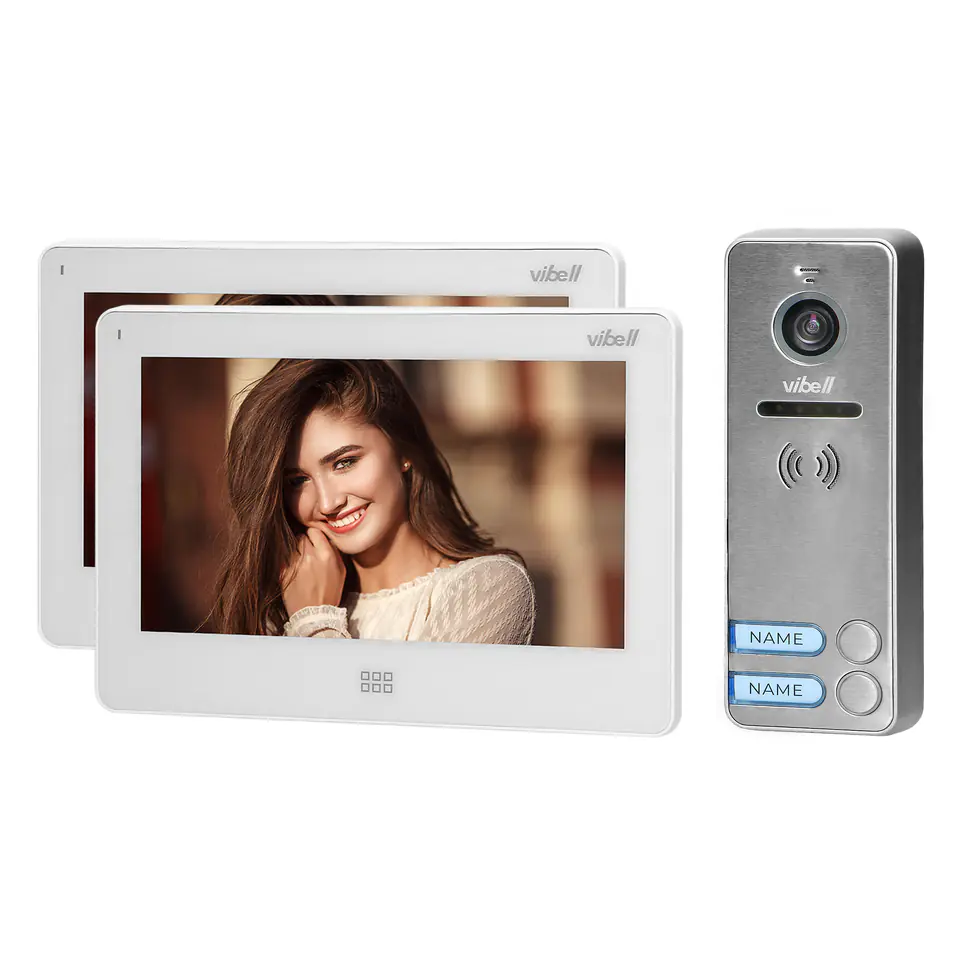 Zestaw wideodomofonowy 2-rodzinny, bezsłuchawkowy kolor, LCD 7", dotykowy, menu OSD, pamięć, gniazdo na kartę SD, DVR, sterowanie bramą, biały, FELIS MEMO MULTI2 w sklepie Wasserman.eu