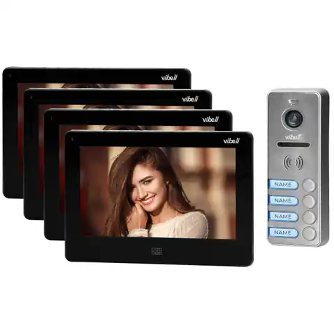 ⁨Zestaw wideodomofonowy 4-rodzinny, bezsłuchawkowy kolor, LCD 7", dotykowy, menu OSD, pamięć, gniazdo na kartę SD, DVR, sterowanie bramą, czarny, FELIS MEMO MULTI4⁩ w sklepie Wasserman.eu