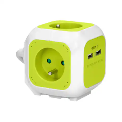 ⁨Extension cord Cube 4-fold with charger 2xUSB 1,4m lime⁩ at Wasserman.eu
