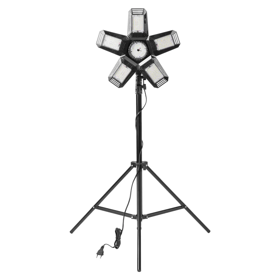 RIGEL LED zestaw: lampa warsztatowa składana 5-skrzydłowa 55W + statyw + adapter w sklepie Wasserman.eu