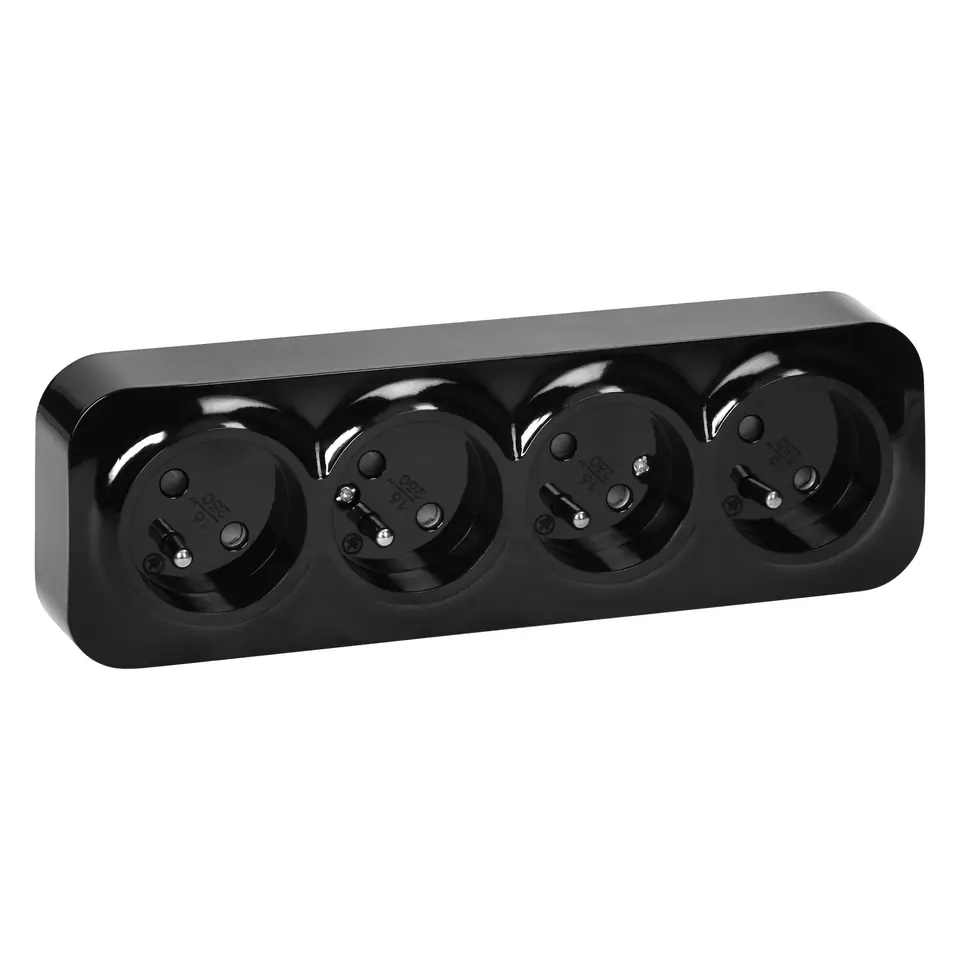⁨Gniazdo poczwórne ToDo 2P+Z IP20, 16A, 230V AC, czarny, 8 sztuk⁩ w sklepie Wasserman.eu