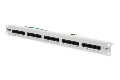 ⁨Panel krosowy ISDN 19" 25x RJ45 (8P4C), LSA poziom, kat.3, nieekranowany, 1U, szary⁩ w sklepie Wasserman.eu