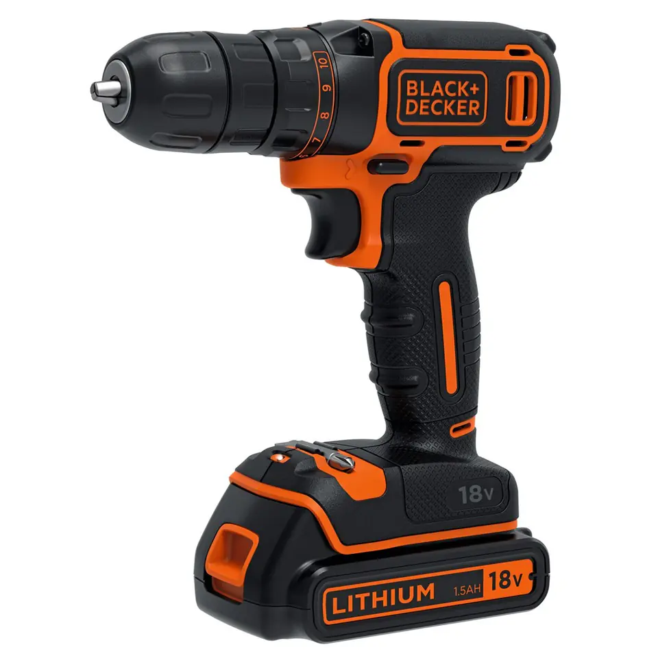 Black & Decker BDCDC18KB-QW, Pistol grip drill, 1 cm, 2.5 cm, 1 cm, 650 RPM, 30 N·m at Wasserman.eu