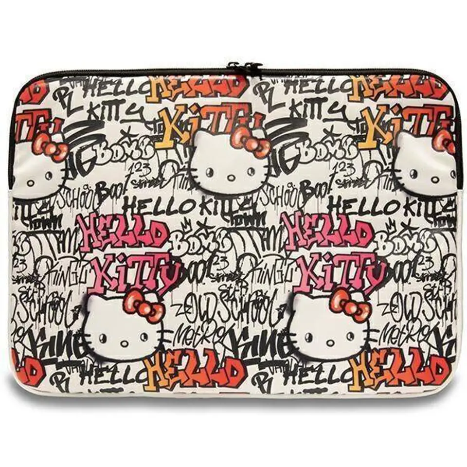 ⁨Torba LAPTOP 14" Hello Kitty Sleeve Zip PU Tags Graffiti (HKCSZPDGPTE) beżowe⁩ w sklepie Wasserman.eu