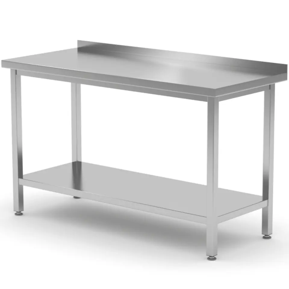 ⁨Wall-mounted gastronomic table with edge and shelf 120x70x85 cm - Hendi 812730⁩ at Wasserman.eu