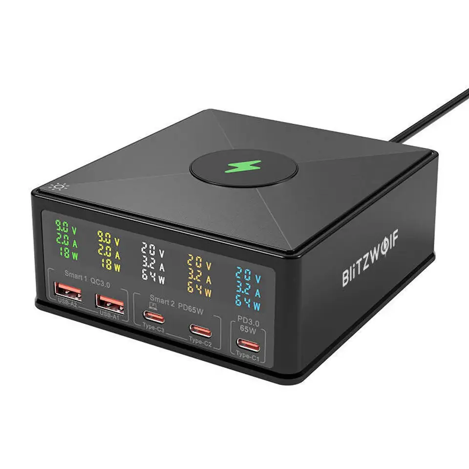 ⁨Ładowarka sieciowa Blitzwolf 868H, 2xUSB-A, 3xUSB typu C, 160W (czarny)⁩ w sklepie Wasserman.eu