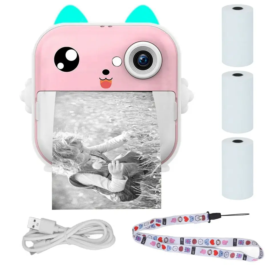 ⁨Extralink EPP-003 Pink | Mini Thermal Printer With Camera | 3 rolls of thermal paper, 2.5" LCD screen, Bluetooth, USB-C, 1000 mAh⁩ at Wasserman.eu
