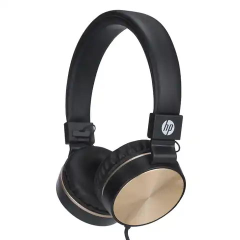 ⁨HP DHH-1206 słuchawki z mikrofonem, regulacja głośności, czarno-złota, klasyczna typ 3,5mm jack⁩ w sklepie Wasserman.eu