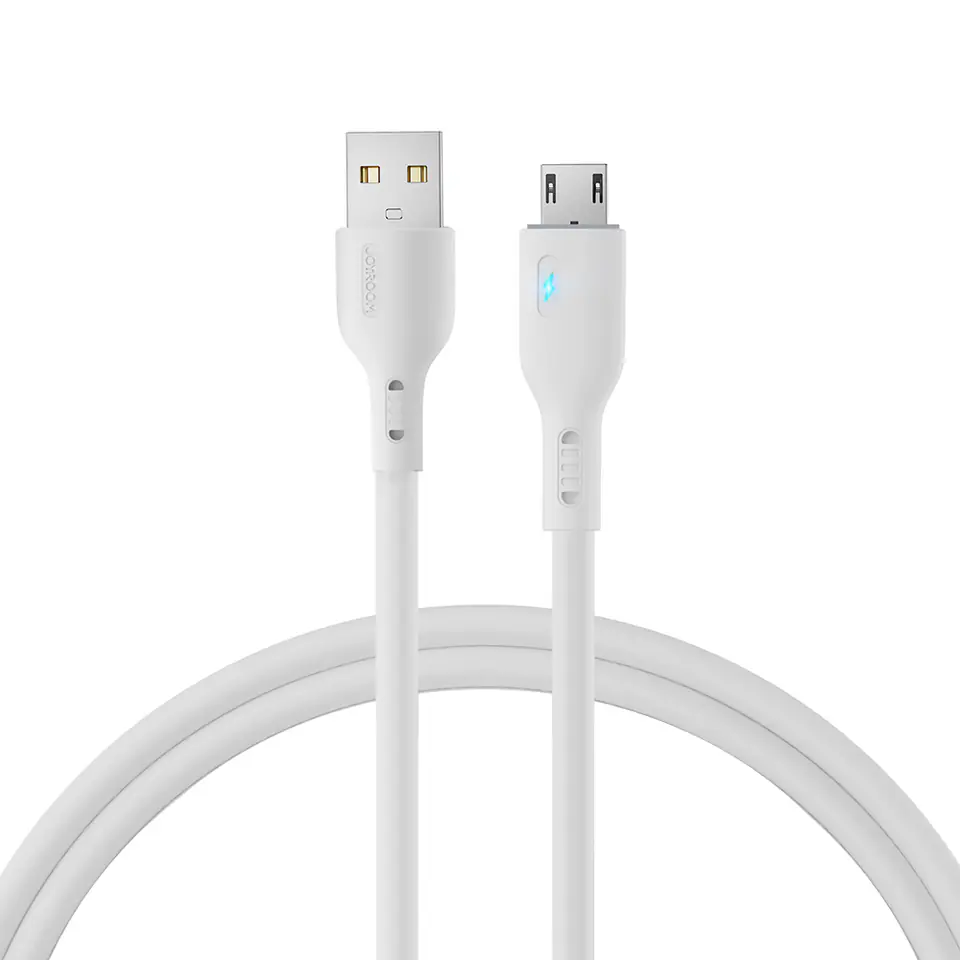 ⁨Kabel przewód USB - microUSB 2.4A z diodą LED 1.2m biały⁩ w sklepie Wasserman.eu