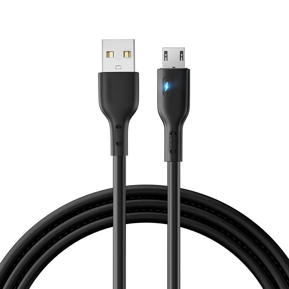 ⁨Kabel przewód USB - microUSB 2.4A z diodą LED 2m czarny⁩ w sklepie Wasserman.eu