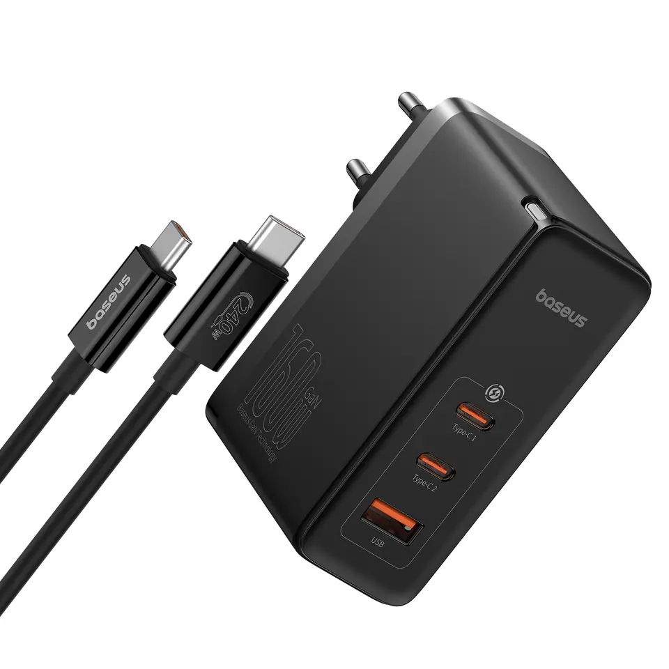 ⁨Ładowarka sieciowa PRO 160W GaN GaN5 2x USB-C / USB-A + kabel USB-C czarny⁩ w sklepie Wasserman.eu