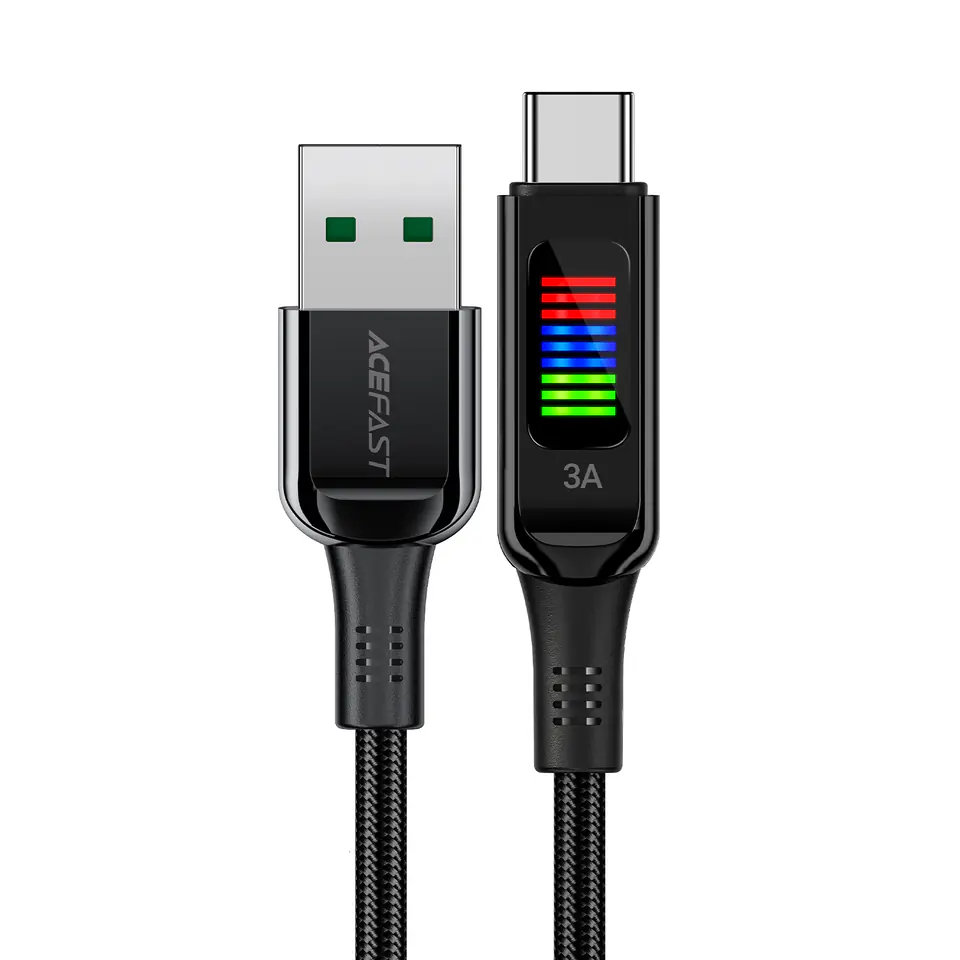 Kabel przewód USB-A - USB-C 60W z wyświetlaczem 1.2m czarny w sklepie Wasserman.eu