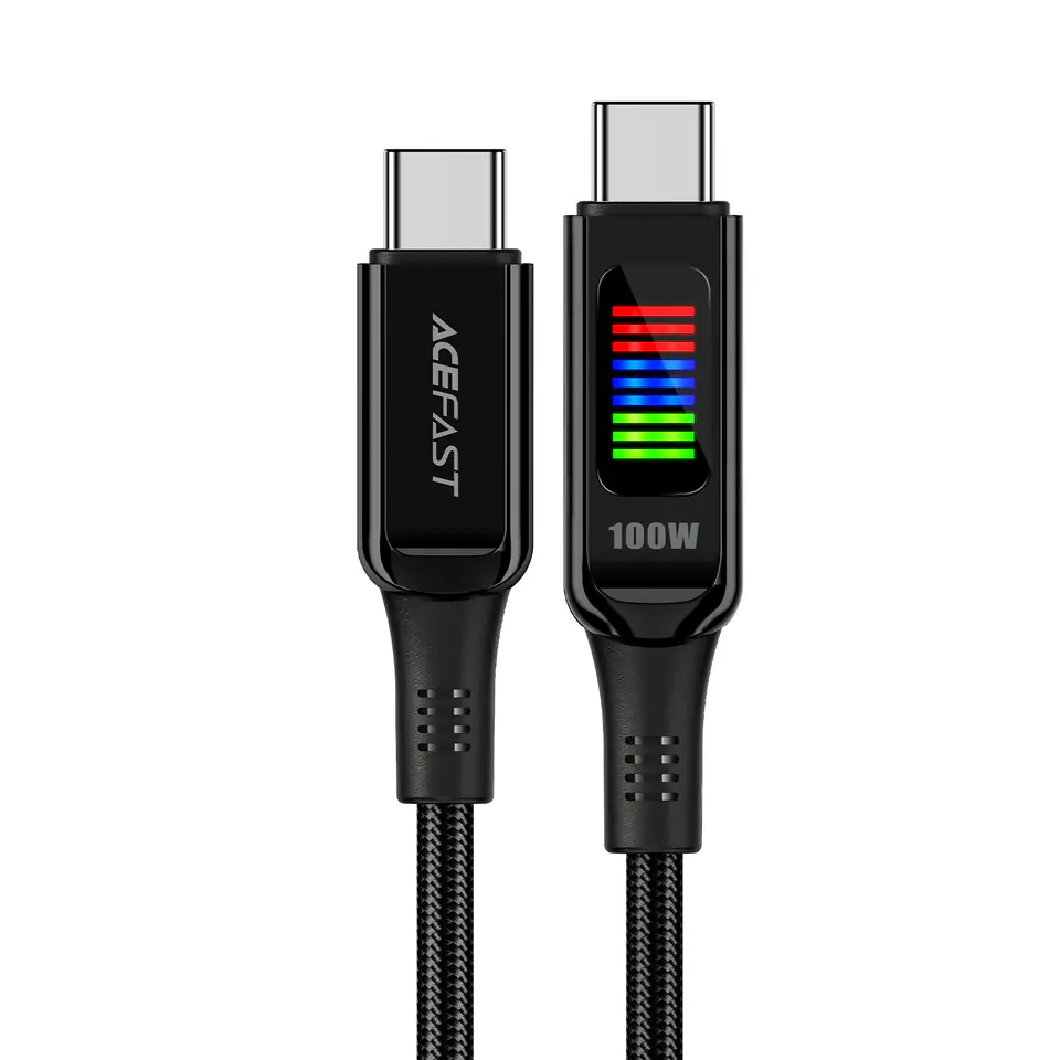 ⁨Kabel przewód USB-C - USB-C 100W z wyświetlaczem 1.2m czarny⁩ w sklepie Wasserman.eu