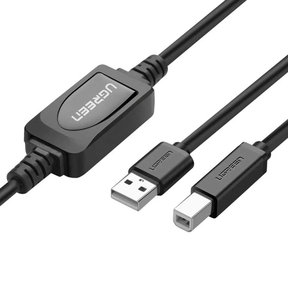 ⁨Kabel przewód do drukarki skanera USB-B - USB-A 2.0 10m czarny⁩ w sklepie Wasserman.eu