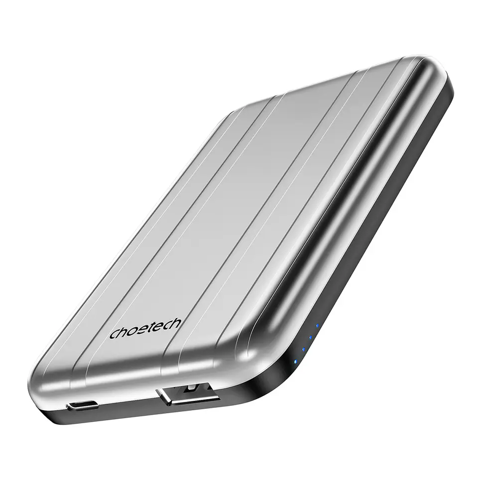 Mały lekki powerbank indukcyjny 5000mAh MagSafe USB-A USB-C srebrny w sklepie Wasserman.eu