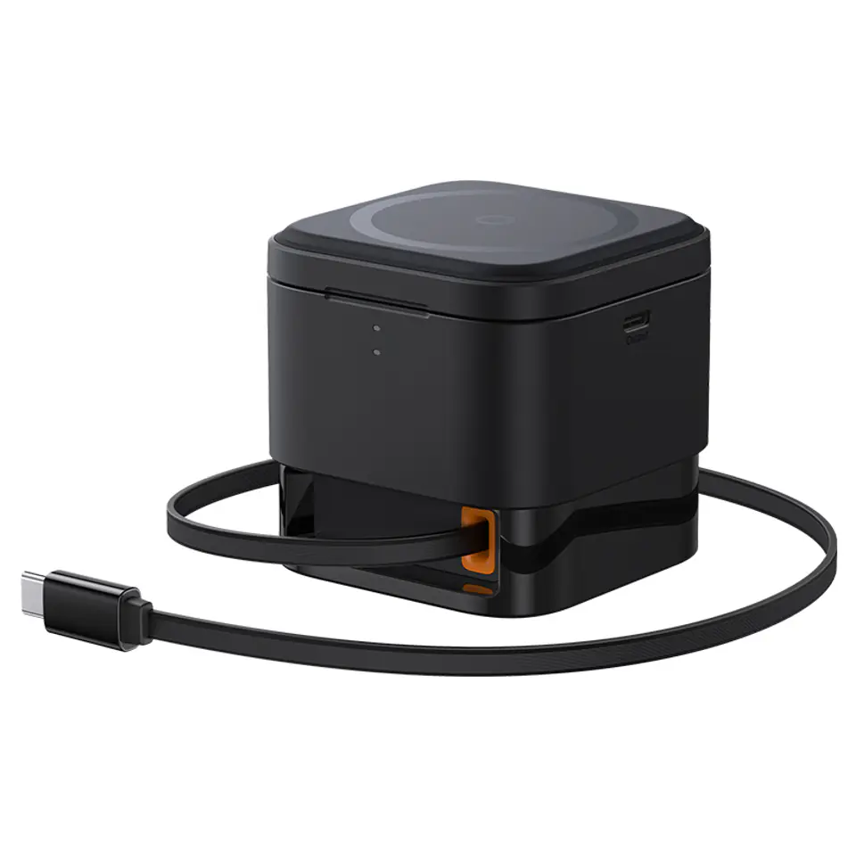 ⁨2w1 Ładowarka bezprzewodowa 20W MagSafe Qi z rozwijanym kablem USB-C czarna⁩ w sklepie Wasserman.eu