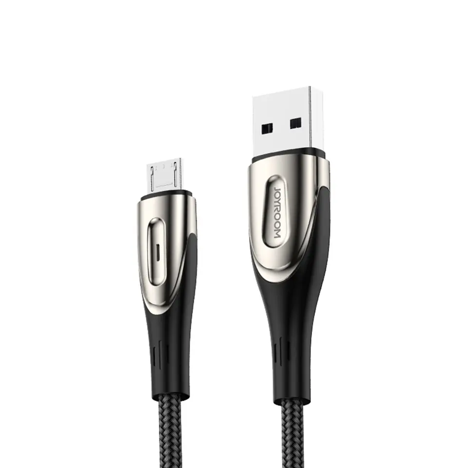 Kabel przewód USB-A - microUSB 3A wskaźnik ładowania 2m czarny w sklepie Wasserman.eu