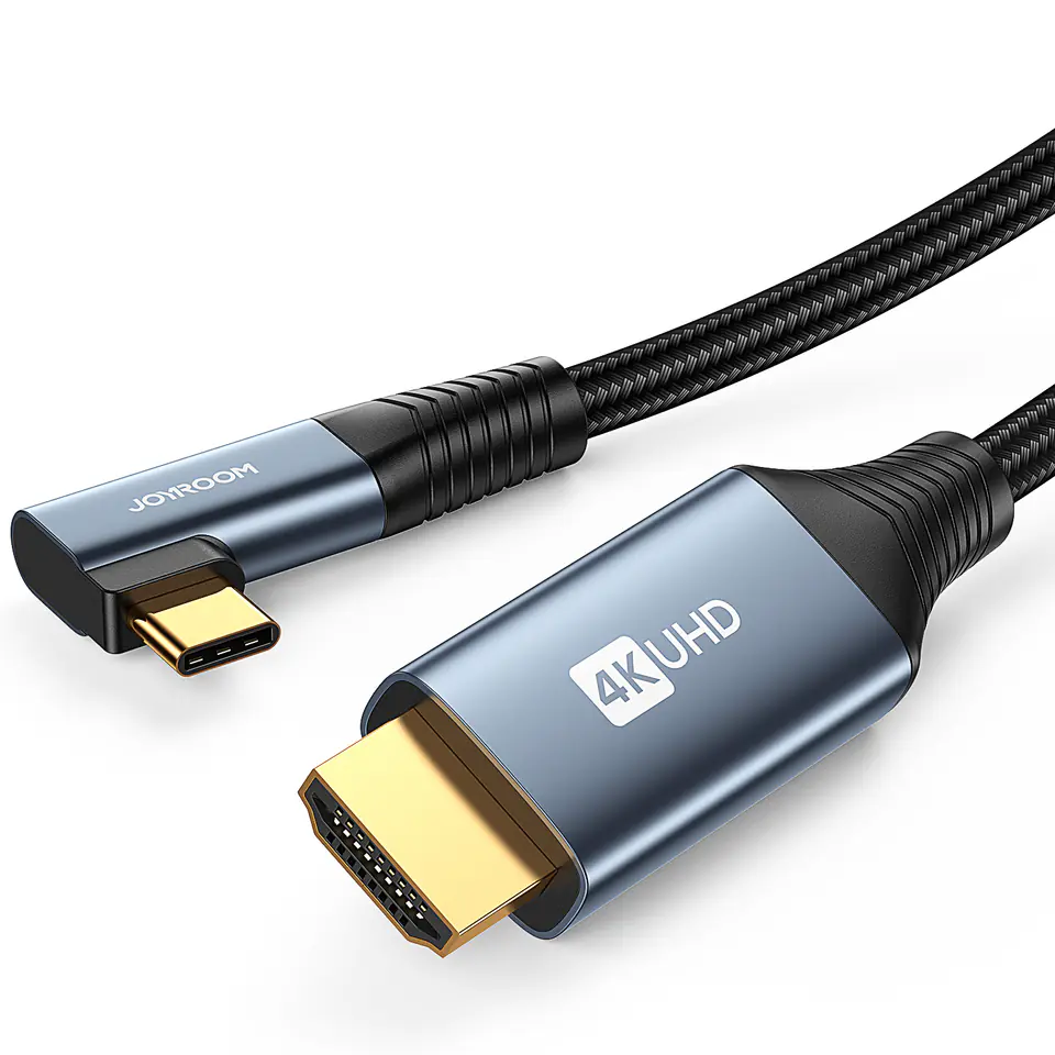 ⁨Kabel przewód kątowy USB-C - HDMI 4K 60Hz 2m szary⁩ w sklepie Wasserman.eu