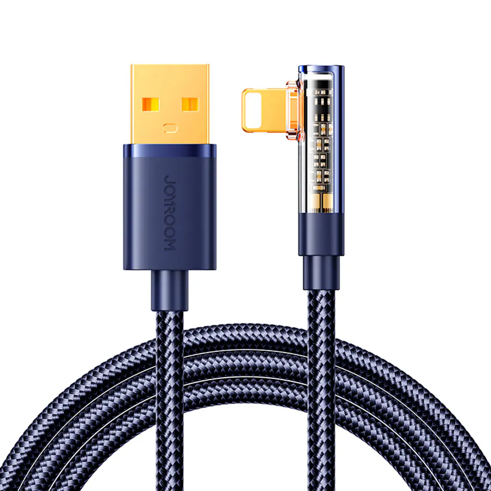 ⁨Kabel przewód kątowy do iPhone USB-A - Ligtning 2.4A 1.2m niebieski⁩ w sklepie Wasserman.eu