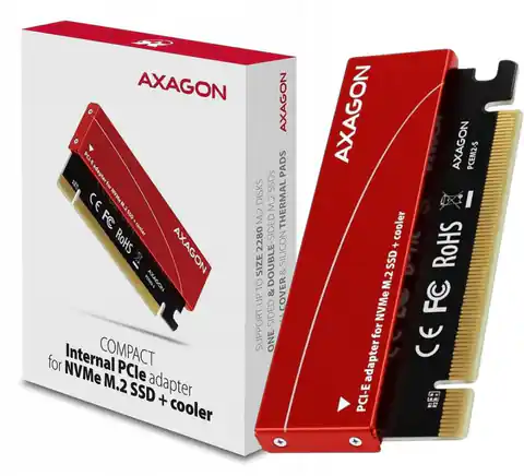 ⁨Axagon PCEM2-S Adapter wewnętrzny PCIe x16, 1x M.2 NVMe M-ke⁩ w sklepie Wasserman.eu