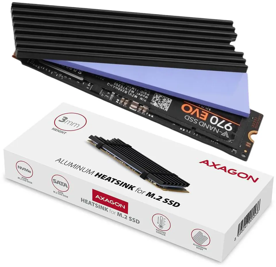 ⁨Radiator do dysków Axagon CLR-M2L3 M.2 SSD 3mm⁩ w sklepie Wasserman.eu
