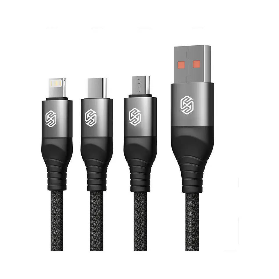 ⁨Kabel 3w1 4.4A 1.5m USB - Micro USB + USB-C + Lightning Nillkin Data Cable Swift Pro czarne⁩ w sklepie Wasserman.eu