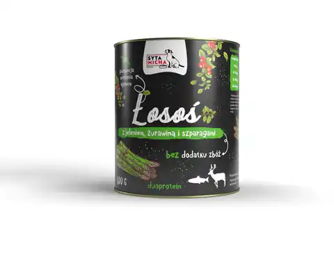 ⁨SYTA MICHA Salmon with deer, cranberries and asparagus - wet dog food - 800g⁩ at Wasserman.eu