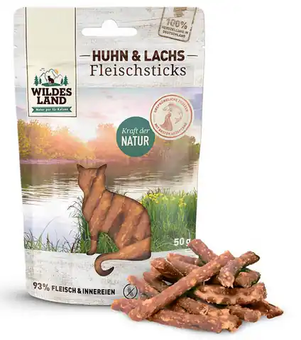 ⁨Wildes Land Cat Fleischsticks Huhn & Lachs 50g⁩ w sklepie Wasserman.eu