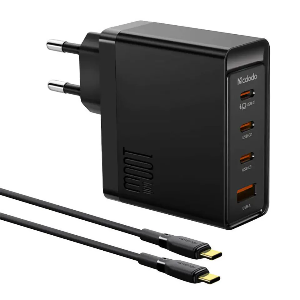 ⁨Ładowarka sieciowa McDodo GAN 3xUSB-C + USB, 100W + kabel 2m (czarna)⁩ w sklepie Wasserman.eu