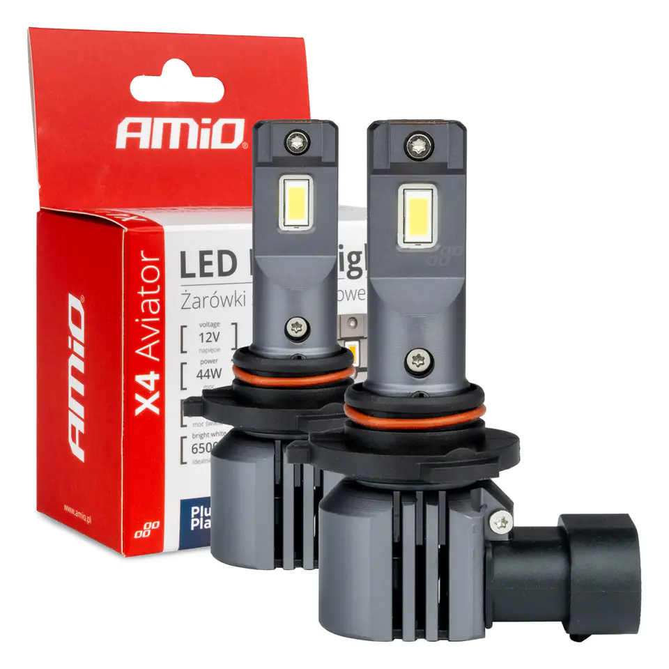 ⁨Żarówki samochodowe led seria x4 aviator hb3/hir1 9011/h10 6500k canbus amio-03766⁩ w sklepie Wasserman.eu