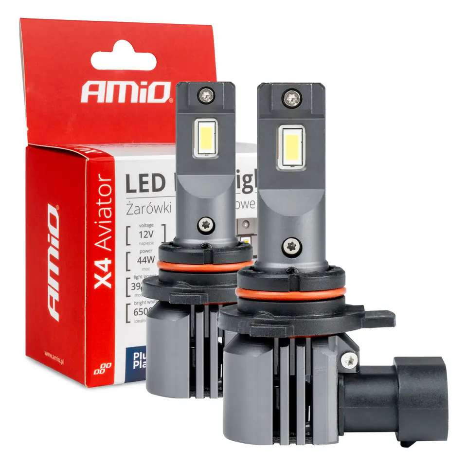 ⁨Żarówki samochodowe led seria x4 aviator hir2 9012 6500k canbus amio-03768⁩ w sklepie Wasserman.eu