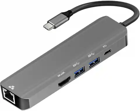 ⁨ADAPTER USB-C męski / HDMI żeński 4K 30Hz / ETHERNET / 2xUSB3.0 / 1x USB-C (ALU) 15cm ART oem⁩ w sklepie Wasserman.eu