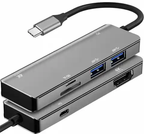 ⁨ADAPTER USB-C męski / HDMI żeński 4k 60Hz / 2x USB3.0 / 1x USB-C / CF/SD czytnik (ALU) 15cm ART oem⁩ w sklepie Wasserman.eu