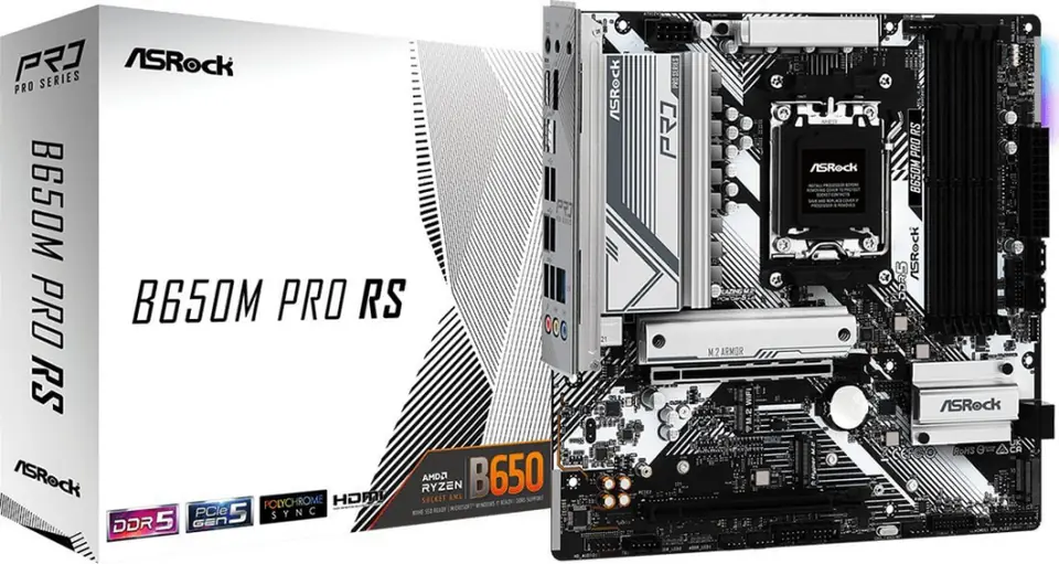 ⁨ASRock | B650M PRO RS | Processor family AMD | Processor socket AM5 | DDR5 | Supported hard disk drive interfaces SATA, M.2 | Number of SATA connectors 4⁩ at Wasserman.eu