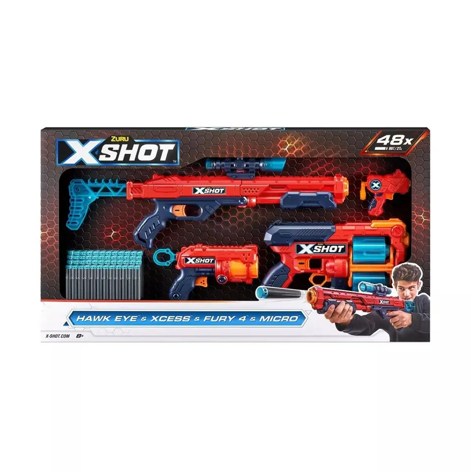 ⁨Zestaw miotaczy strzałek ZURU X-SHOT EXCEL COMBO PACK - HAWK EYE + XCESS + FURY 4 + MICRO pakiet wyrzutni 48 strzałek (36585)⁩ w sklepie Wasserman.eu