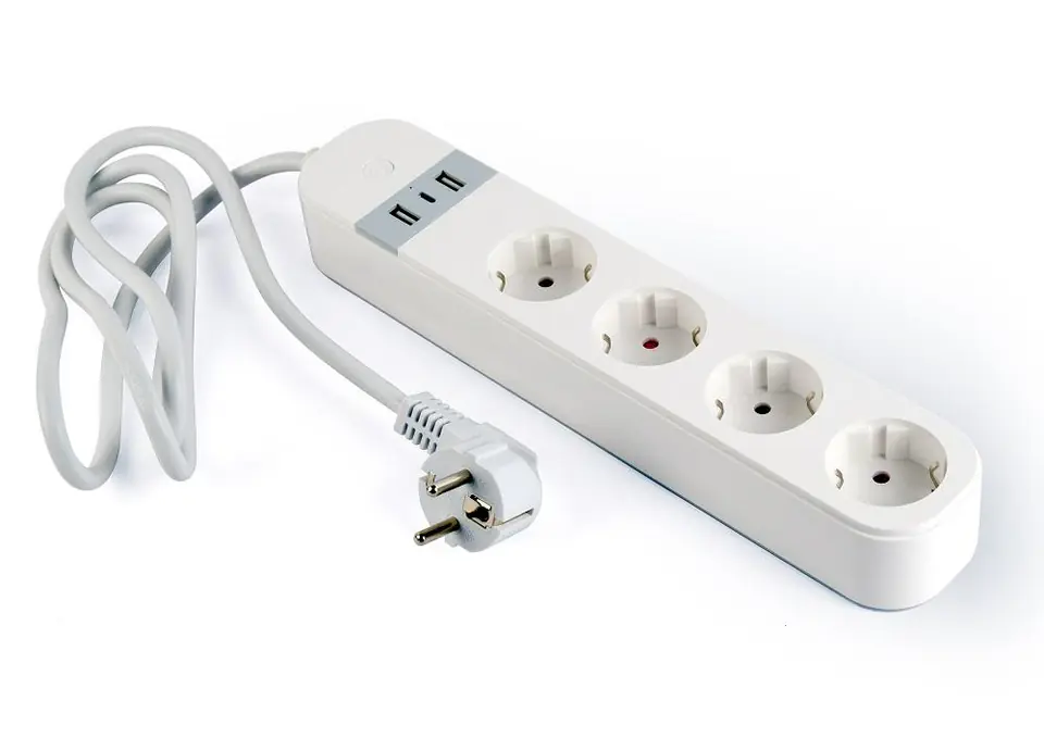 ⁨Gembird TSL-PS-S4U-01-W Smart power strip 4 AC outlet(s) Type E 1.5 m 3 3880 W White⁩ at Wasserman.eu