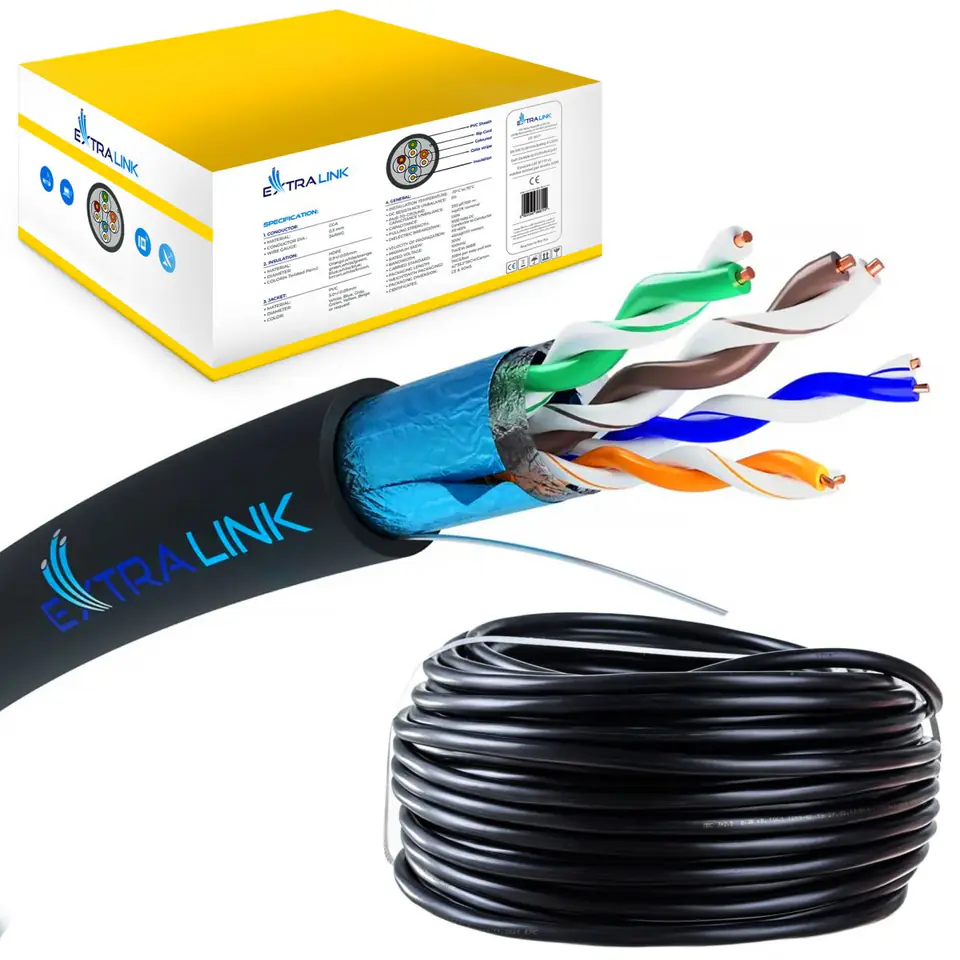 ⁨EXTRALINK CAT5E FTP (F/UTP) V2 OUTDOOR TWISTED PAIR kabel 100M⁩ w sklepie Wasserman.eu