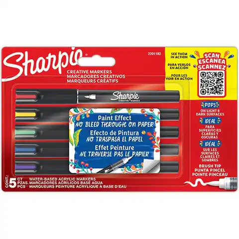 ⁨Markery artystyczne, akrylowe SHARPIE (5 kolorów) końcówka pędzelkowa 2201182⁩ w sklepie Wasserman.eu